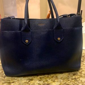 Navy blue Furla leather purse shoulder straps